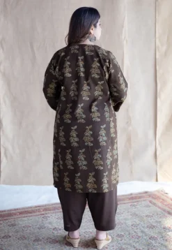Saisha Brown Ajrakh Cotton Jhabba Kali Kurta with Hand Embroidery