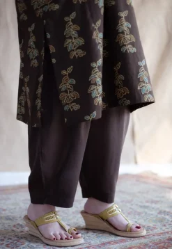 Saisha Brown Ajrakh Cotton Jhabba Kali Kurta with Hand Embroidery