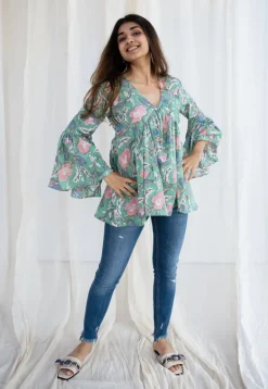 Sakshi Sanganeri Green Cotton Short Top