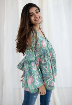 Sakshi Sanganeri Green Cotton Short Top