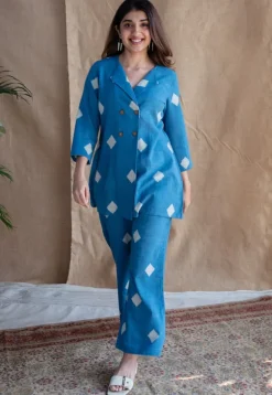 Samita Blue Straight Dabu Slub Cotton Co-ord Set (Set of 2)
