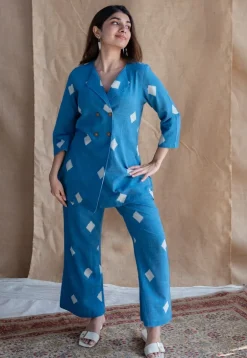 Samita Blue Straight Dabu Slub Cotton Co-ord Set (Set of 2)