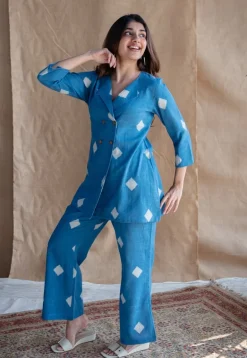 Samita Blue Straight Dabu Slub Cotton Co-ord Set (Set of 2)