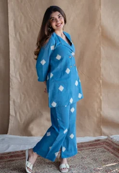 Samita Blue Straight Dabu Slub Cotton Co-ord Set (Set of 2)
