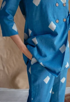 Samita Blue Straight Dabu Slub Cotton Co-ord Set (Set of 2)