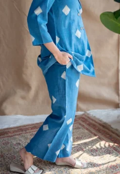 Samita Blue Straight Dabu Slub Cotton Co-ord Set (Set of 2)