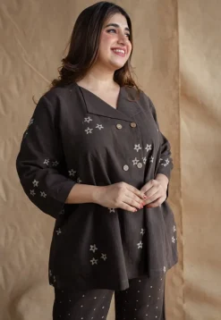 Samita Charcoal Straight Dabu Slub Cotton Co-ord Set (Set of 2)