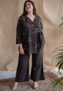 Samita Charcoal Straight Dabu Slub Cotton Co-ord Set (Set of 2)