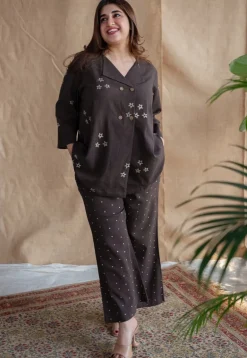 Samita Charcoal Straight Dabu Slub Cotton Co-ord Set (Set of 2)
