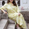 Samiyah Lime Green Hand Block Print Slub Cotton Shirt Dress