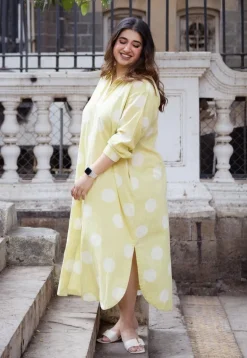 Samiyah Lime Green Hand Block Print Slub Cotton Shirt Dress