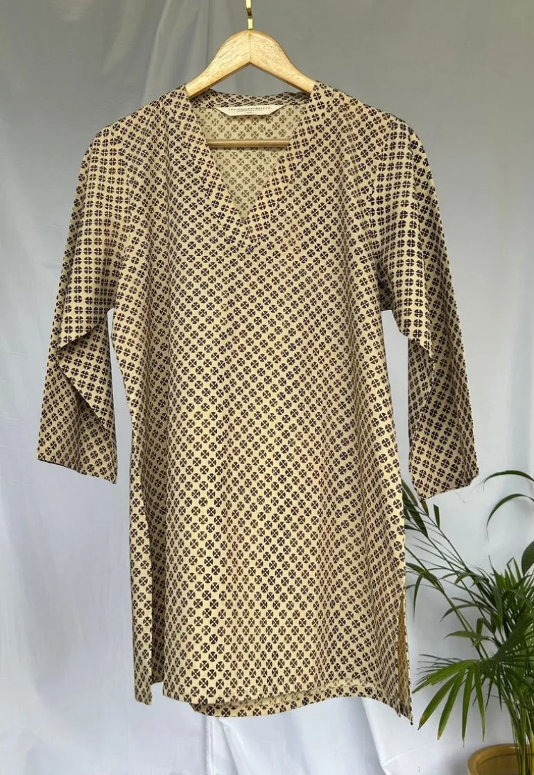 Sanika Beige Fadat Cotton Straight Short Top