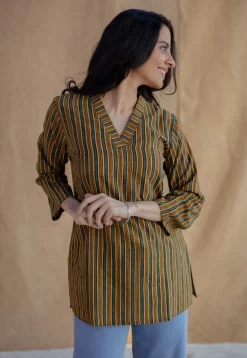Sanika Mustard Ajrakh Cotton Straight Short Top