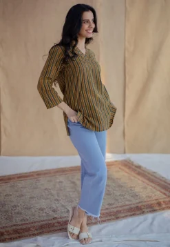 Sanika Mustard Ajrakh Cotton Straight Short Top