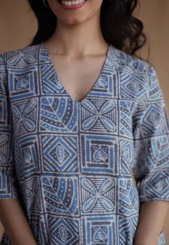 Saniya Blue Batik Cotton Straight Short Top
