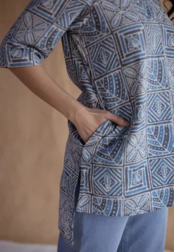 Saniya Blue Batik Cotton Straight Short Top