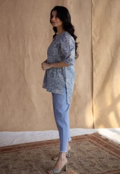 Saniya Blue Batik Cotton Straight Short Top