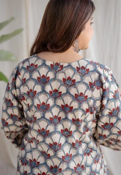 Sarah Off White Ajrakh Cotton A Line Kurta
