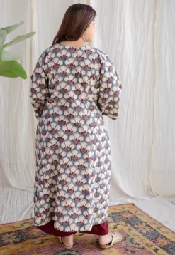 Sarah Off White Ajrakh Cotton A Line Kurta