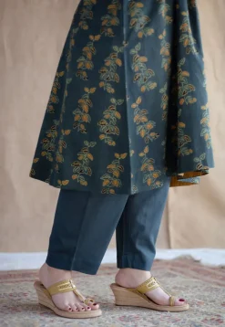 Sayali Green Ajrakh Cotton A Line Kurta with Hand Embroidery