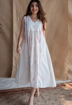 Shaba Dabu Slub Cotton Hand Embroidered Dress
