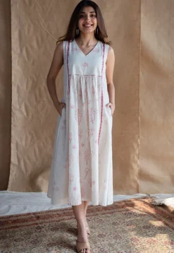 Shaba Dabu Slub Cotton Hand Embroidered Dress
