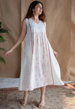 Shaba Dabu Slub Cotton Hand Embroidered Dress
