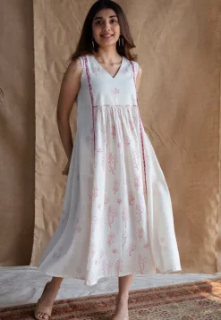 Shaba Dabu Slub Cotton Hand Embroidered Dress