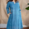 Shaili Indigo Dabu Slub Cotton A Line Kurta with Embroidery