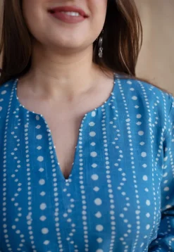 Shaili Indigo Dabu Slub Cotton A Line Kurta with Embroidery