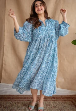 Sharvi Batik Natural Dyed MulMul Cotton Dress with Slip