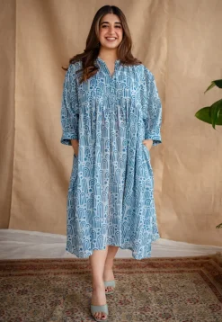 Sharvi Batik Natural Dyed MulMul Cotton Dress with Slip