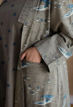 Shikara Grey Ajrakh Cotton A Line Jacket with Hand Embroidery