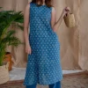Shiza Blue Straight Dabu Slub Cotton Kurta