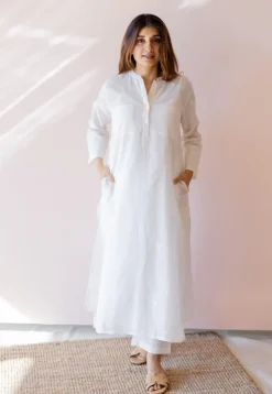 Shreeja White Jamdani Handloom Cotton A Line Kurta