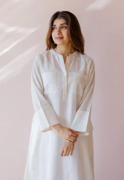 Shreeja White Jamdani Handloom Cotton A Line Kurta