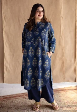 Shrishti Indigo Ajrakh Cotton Straight Kurta