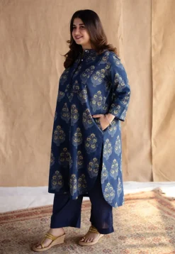 Shrishti Indigo Ajrakh Cotton Straight Kurta