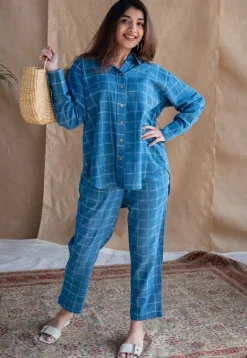 Sira Indigo Dabu Slub Cotton Straight Shirt