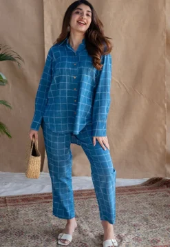 Sira Indigo Dabu Slub Cotton Straight Shirt