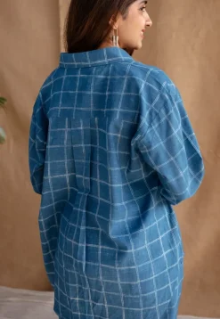 Sira Indigo Dabu Slub Cotton Straight Shirt
