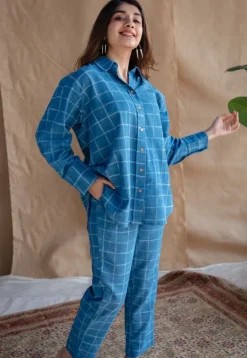 Sira Indigo Dabu Slub Cotton Straight Shirt