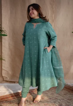 Sireen Dabu Slub Cotton Hand Embroidered Kali Kurta