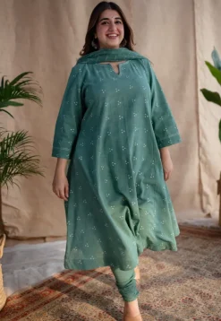 Sireen Dabu Slub Cotton Hand Embroidered Kali Kurta