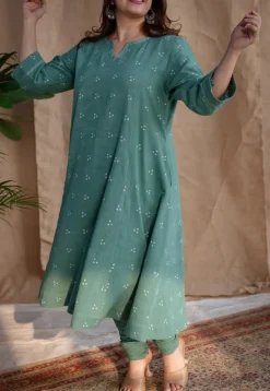 Sireen Dabu Slub Cotton Hand Embroidered Kali Kurta