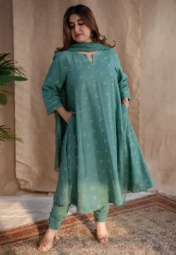 Sireen Dabu Slub Cotton Hand Embroidered Kali Kurta