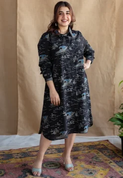 Sirin Charcoal Ajrakh Cotton A Line Dress