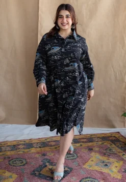 Sirin Charcoal Ajrakh Cotton A Line Dress