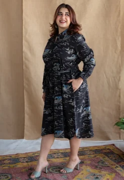 Sirin Charcoal Ajrakh Cotton A Line Dress