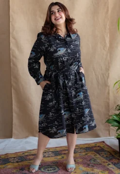 Sirin Charcoal Ajrakh Cotton A Line Dress